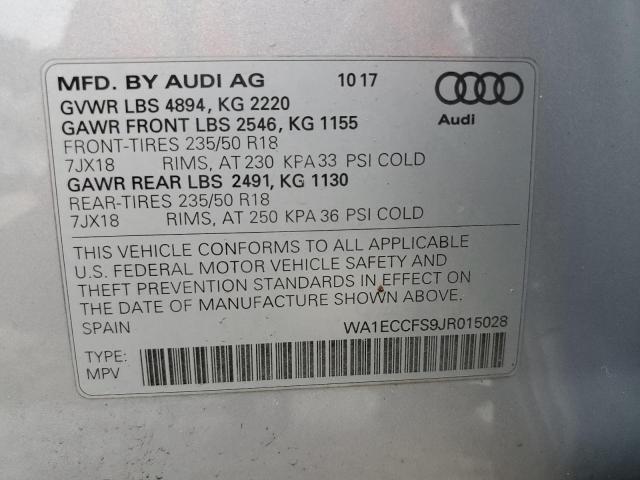 WA1ECCFS9JR015028 - 2018 AUDI Q3 PREMIUM SILVER photo 13