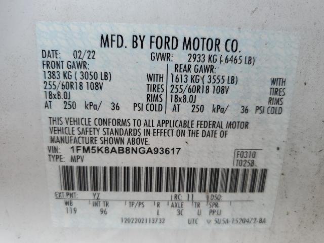 1FM5K8AB8NGA93617 - 2022 FORD EXPLORER POLICE INTERCEPTOR 白色 照片 14