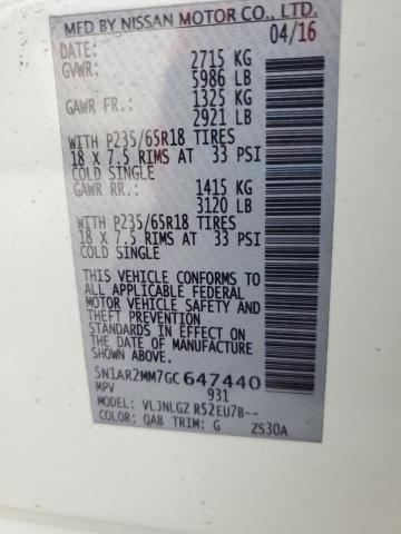 5N1AR2MM7GC647440 - 2016 NISSAN PATHFINDER S WHITE photo 13