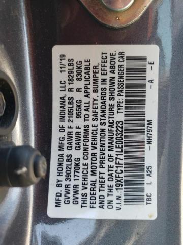 19XFC1F71LE003223 - 2020 HONDA CIVIC EXL GRAY photo 13