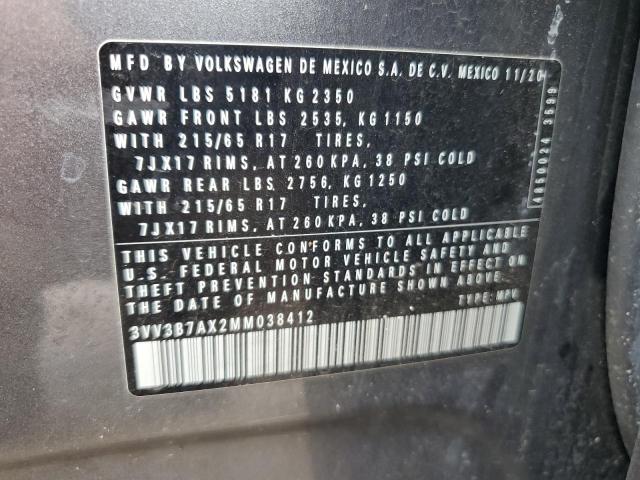 3VV3B7AX2MM038412 - 2021 VOLKSWAGEN TIGUAN SE Grafitowy zdjęcie 13