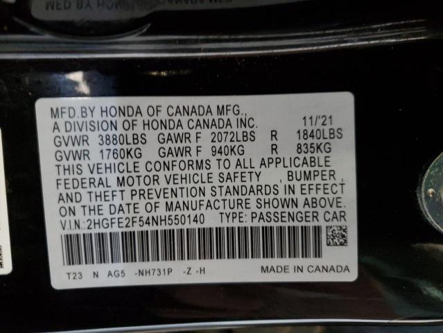 2HGFE2F54NH550140 - 2022 HONDA CIVIC SPORT Qara foto 12