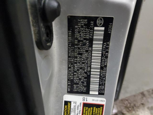 4T1BK1EB2DU054736 - 2013 TOYOTA AVALON BASE 银色 照片 12