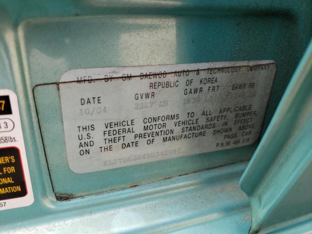 KL1TD62645B342897 - 2005 CHEVROLET AVEO BASE TURQUOISE photo 12