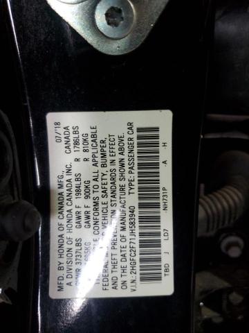2HGFC2F71JH583940 - 2018 HONDA CIVIC EX 黑色 照片 12