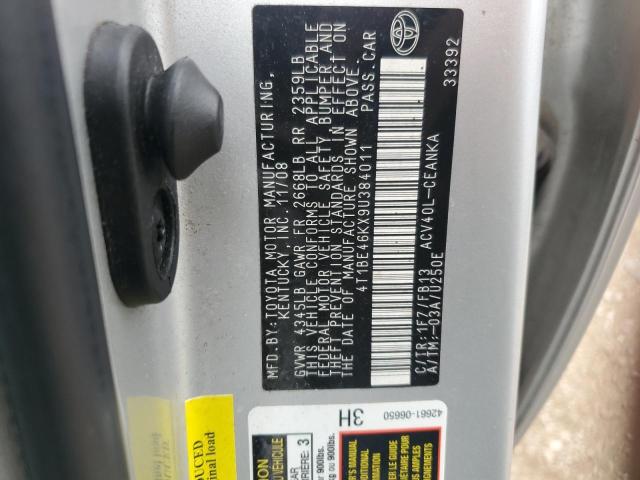 4T1BE46KX9U384011 - 2009 TOYOTA CAMRY BASE SILVER photo 12