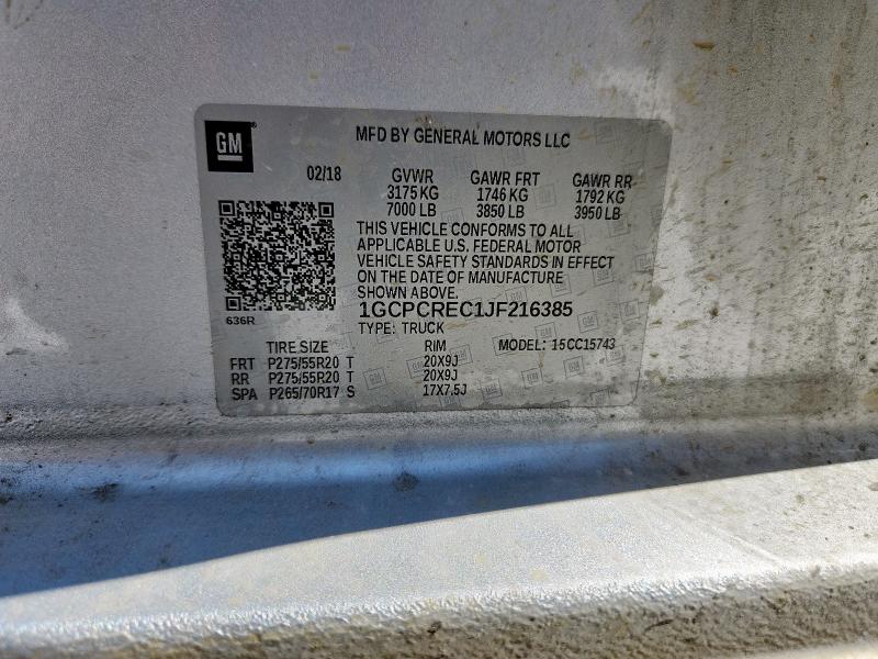 1GCPCREC1JF216385 - 2018 CHEVROLET SILVERADO C1500 LT SILVER photo 12