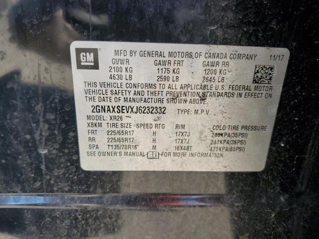 2GNAXSEVXJ6232332 - 2018 CHEVROLET EQUINOX LT BLACK photo 13