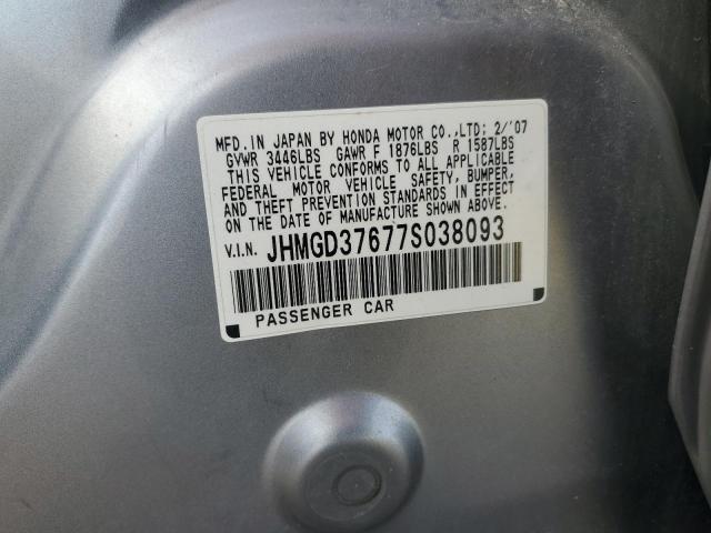 JHMGD37677S038093 - 2007 HONDA FIT S 银色 照片 12