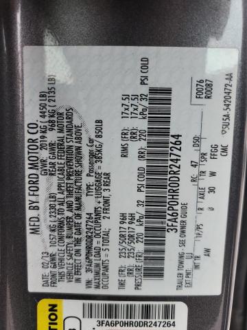 3FA6P0HR0DR247264 - 2013 FORD FUSION SE GRAY photo 12