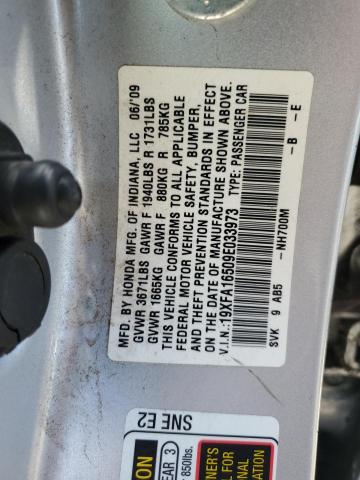 19XFA16509E033973 - 2009 HONDA CIVIC LX SILVER photo 12