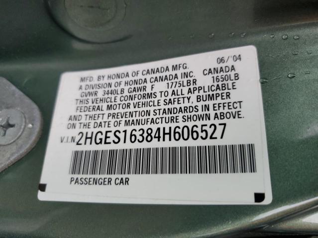 2HGES16384H606527 - 2004 HONDA CIVIC DX VP მწვანე ფოტო 13