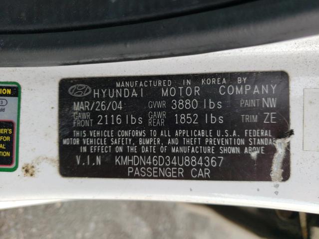 KMHDN46D34U884367 - 2004 HYUNDAI ELANTRA GLS WHITE photo 12