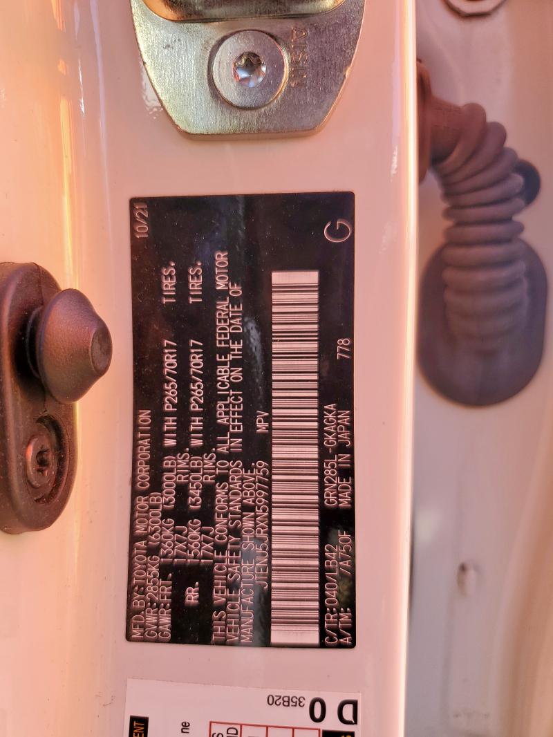 JTENU5JRXN5997759 - 2022 TOYOTA 4RUNNER SR5/SR5 PREMIUM 白色 照片 13