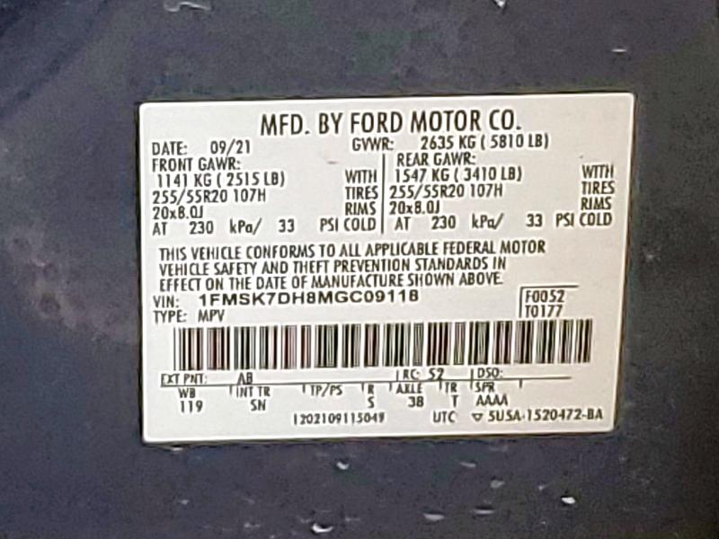 1FMSK7DH8MGC09118 - 2021 FORD EXPLORER XLT BLUE photo 13