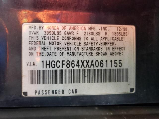 1HGCF864XXA061155 - 1999 HONDA ACCORD DX BLUE photo 10