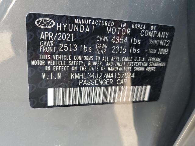 KMHL34J27MA157824 - 2021 HYUNDAI SONATA LIMITED GRAY photo 13