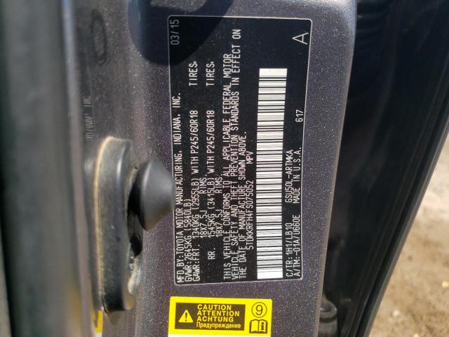 5TDKKRFH4FS075052 - 2015 TOYOTA HIGHLANDER XLE GRAY photo 14