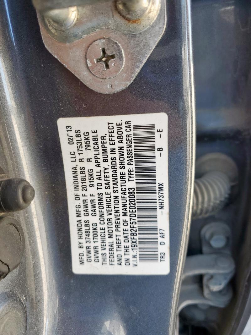 19XFB2F57DE020083 - 2013 HONDA CIVIC LX GRAY photo 13