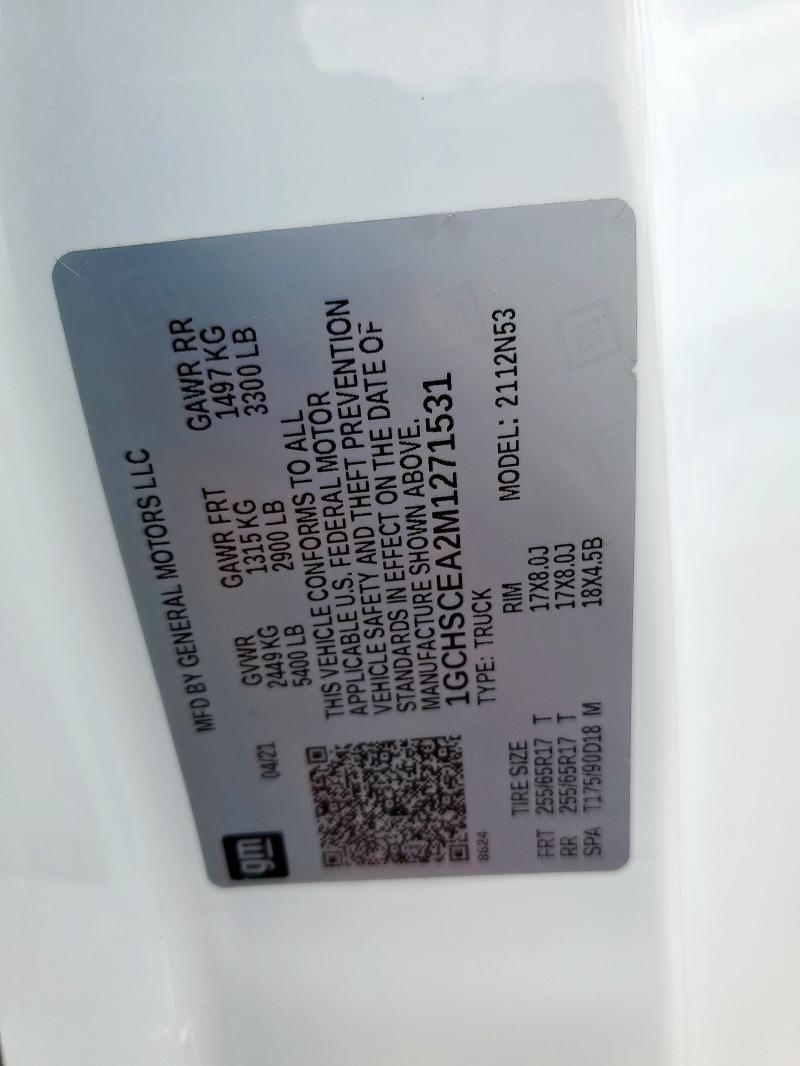 1GCHSCEA2M1271531 - 2021 CHEVROLET COLORADO LT WHITE photo 13