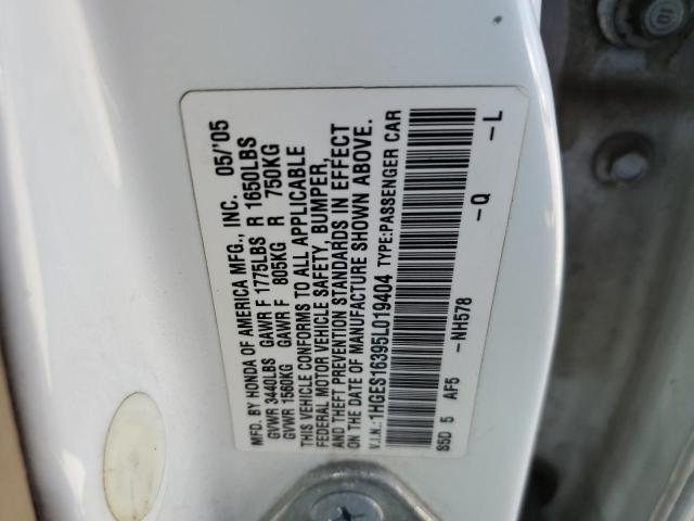 1HGES16395L019404 - 2005 HONDA CIVIC DX VP WHITE photo 13