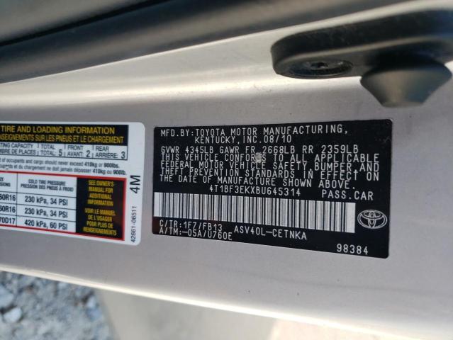 4T1BF3EKXBU645314 - 2011 TOYOTA CAMRY BASE Արծաթագույն լուսանկար 12