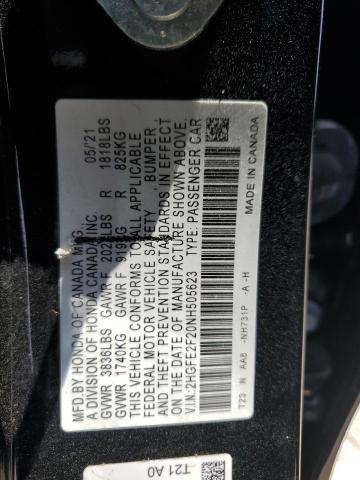 2HGFE2F20NH505623 - 2022 HONDA CIVIC LX BLACK photo 12