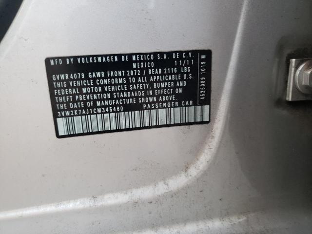 3VW2K7AJ1CM345460 - 2012 VOLKSWAGEN JETTA BASE 银色 照片 12