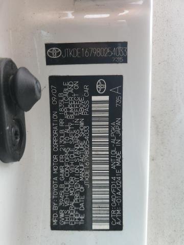 JTKDE167980254033 - 2008 TOYOTA SCION TC თეთრი ფოტო 12