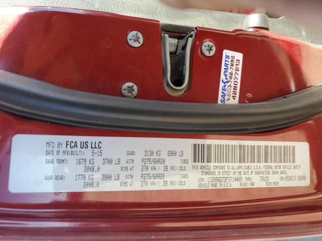 1C6RR6GT2FS714409 - 2015 RAM 1500 SLT 栗色 照片 12