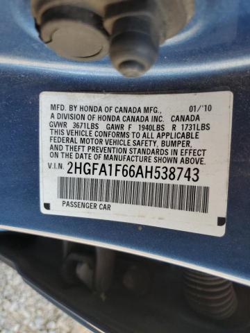 2HGFA1F66AH538743 - 2010 HONDA CIVIC LX-S BLUE photo 12