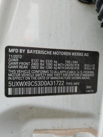 5UXWX9C53D0A31722 - 2013 BMW X3 XDRIVE28I WHITE photo 13