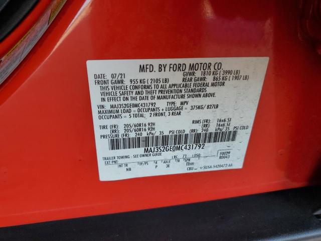 MAJ3S2GE0MC431792 - 2021 FORD ECOSPORT SE Красный фото 13