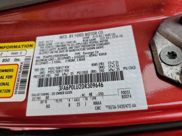 3FA6P0LU2DR309646 - 2013 FORD FUSION SE HYBRID RED photo 12