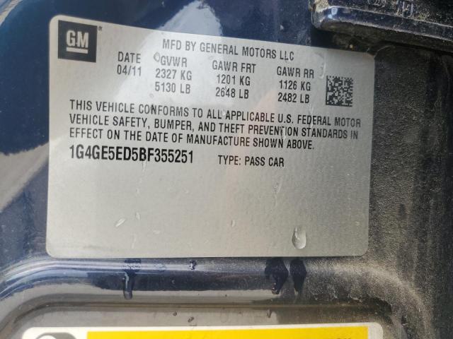 1G4GE5ED5BF355251 - 2011 BUICK LACROSSE CXS Կապույտ լուսանկար 12
