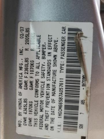 1HGCM66587A057611 - 2007 HONDA ACCORD EX SILVER photo 12