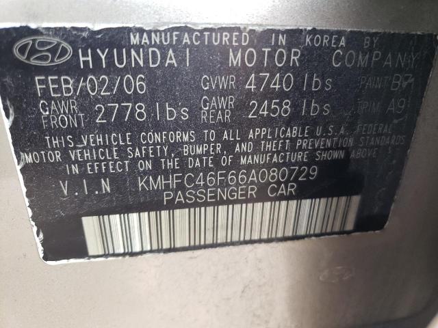 KMHFC46F66A080729 - 2006 HYUNDAI AZERA SE TAN photo 12