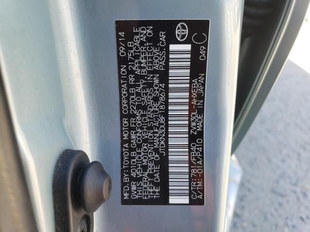 JTDKN3DU8F1878674 - 2015 TOYOTA PRIUS TURQUOISE photo 12