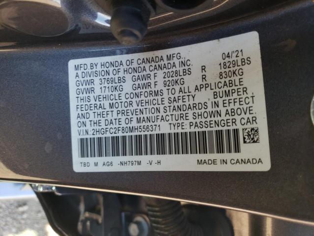 2HGFC2F80MH556371 - 2021 HONDA CIVIC SPORT 灰色 照片 12