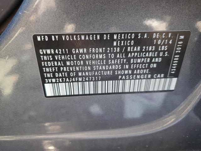 3VW2K7AJ4FM247317 - 2015 VOLKSWAGEN JETTA BASE 灰色 照片 12