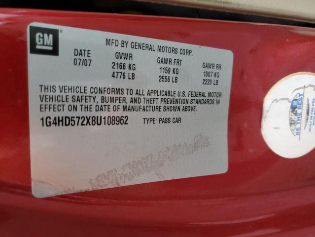 1G4HD572X8U108962 - 2008 BUICK LUCERNE CXL RED photo 12