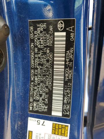 JTDKB20U687770580 - 2008 TOYOTA PRIUS BLUE photo 12