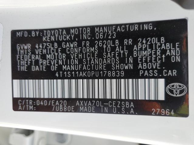 4T1S11AK0PU178839 - 2023 TOYOTA CAMRY SE NIGHT SHADE WHITE photo 12