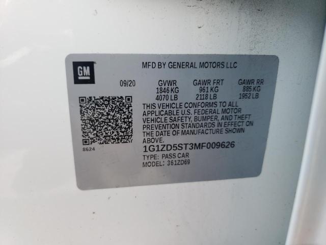 1G1ZD5ST3MF009626 - 2021 CHEVROLET MALIBU LT თეთრი ფოტო 12
