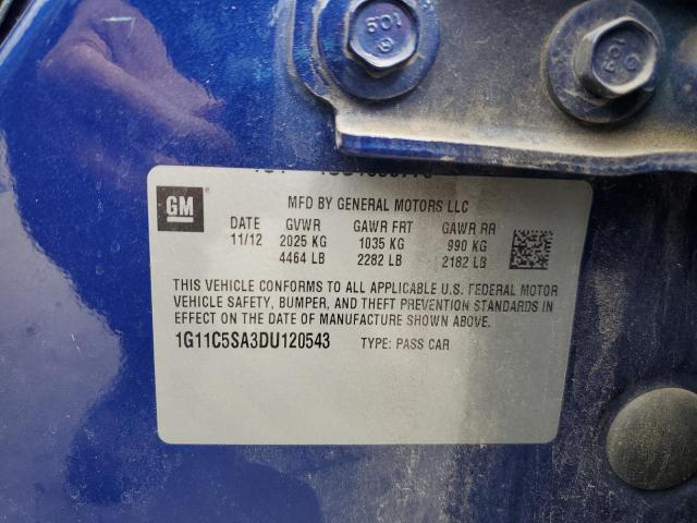 1G11C5SA3DU120543 - 2013 CHEVROLET MALIBU 1LT BLUE photo 12