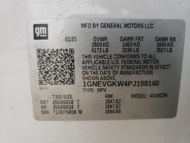 1GNEVGKW4PJ198160 - 2023 CHEVROLET TRAVERSE LT WHITE photo 14