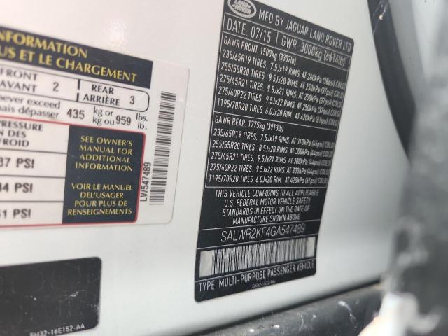 SALWR2KF4GA547489 - 2016 LAND ROVER RANGE ROVE HSE WHITE photo 12