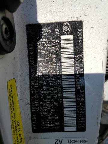 4T1BK3DBXBU427421 - 2011 TOYOTA AVALON BASE 白色 照片 13