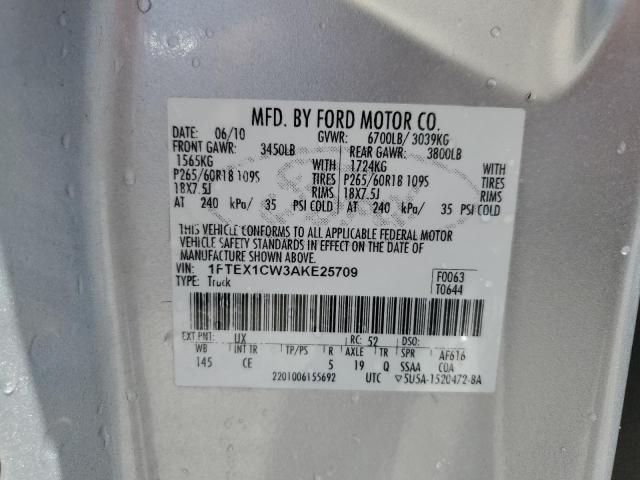 1FTEX1CW3AKE25709 - 2010 FORD F150 SUPER CAB SILVER photo 12