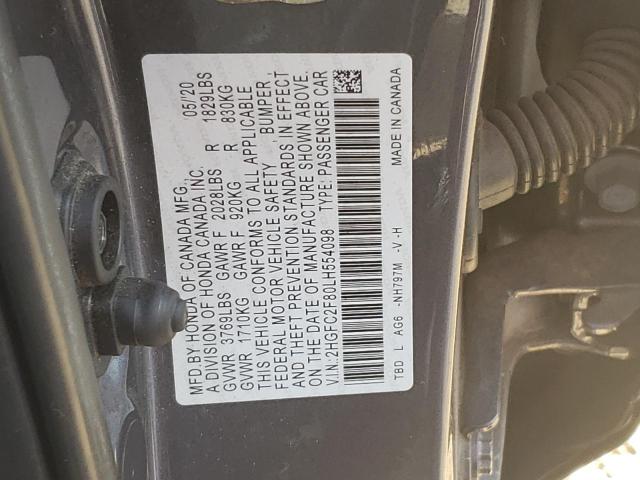 2HGFC2F80LH554098 - 2020 HONDA CIVIC SPORT ნაცრისფერი ფოტო 12